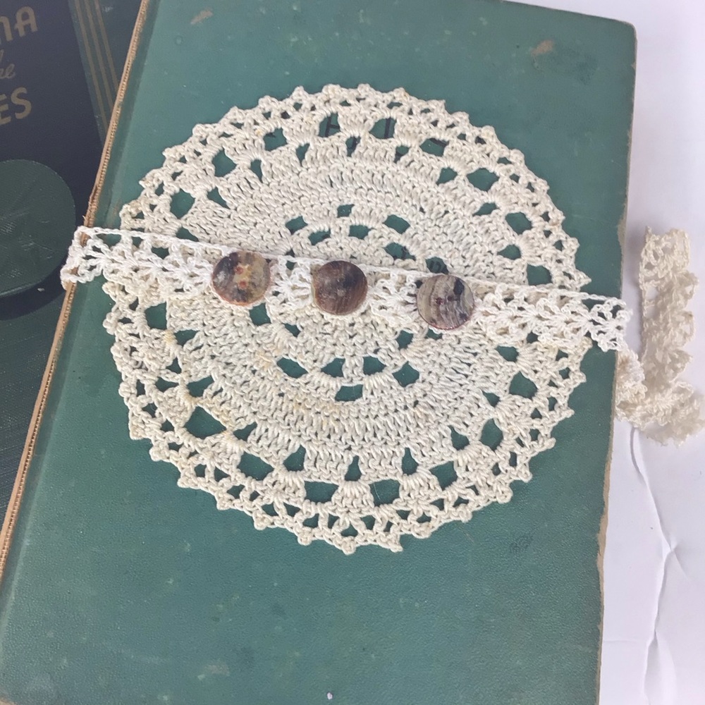 Pair of vintage green books with crochet accent. - Picture 2 of 13